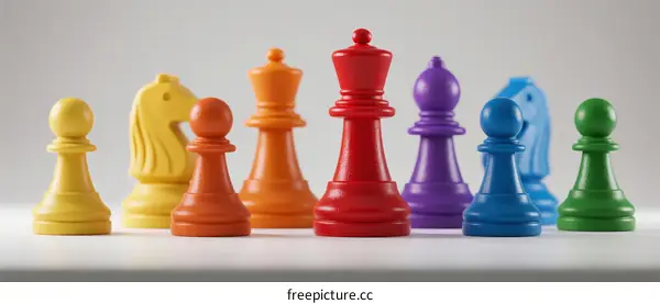 Colorful Chess Pieces Arranged in Strategic Game Setup