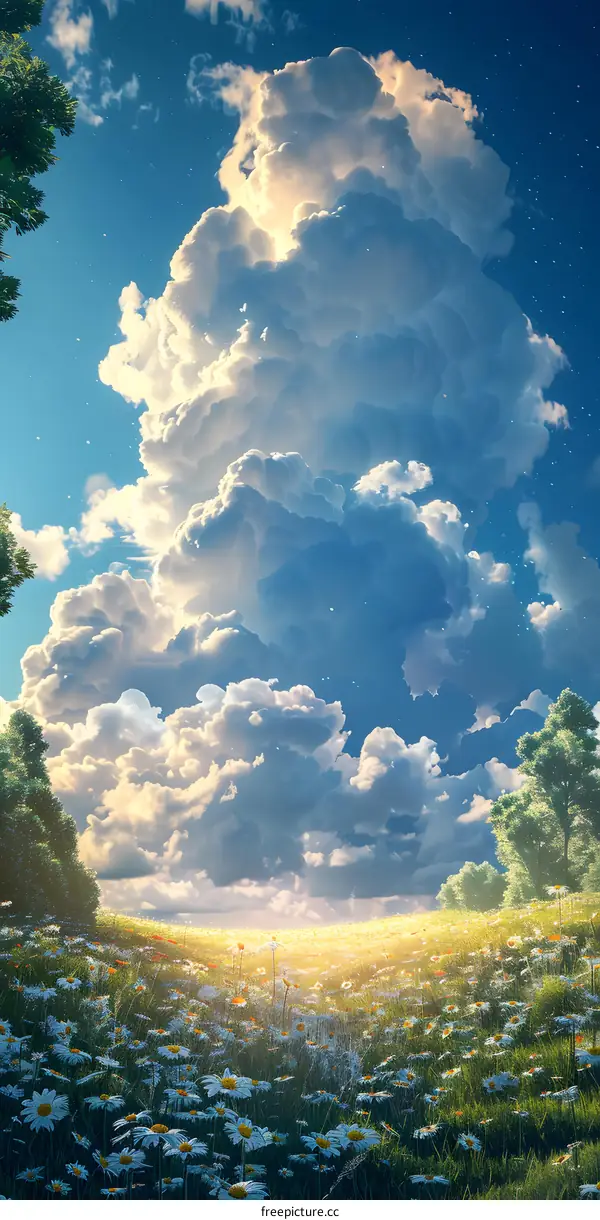 White flowers bloom in the valley