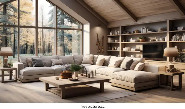 Cozy Living Room with Sectional Sofa, Fireplace & Rustic Decor