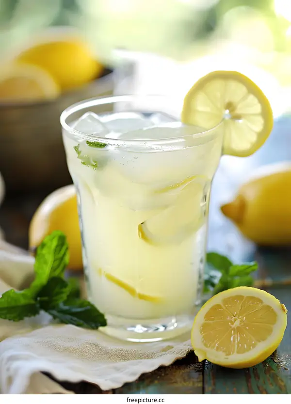 Refreshing Summer Lemonade with Lemon Slices and Mint