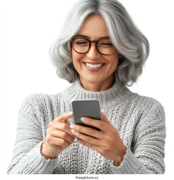 Smiling Woman Using Smartphone Close Up Portrait