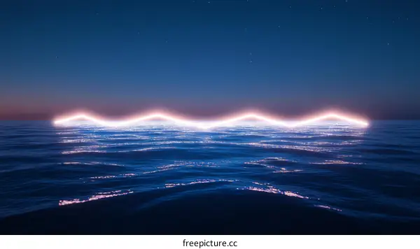 Neon Light Waves on the Ocean at Night