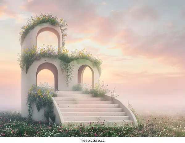 Stone Archway With Flowers In A Field Of Flowers