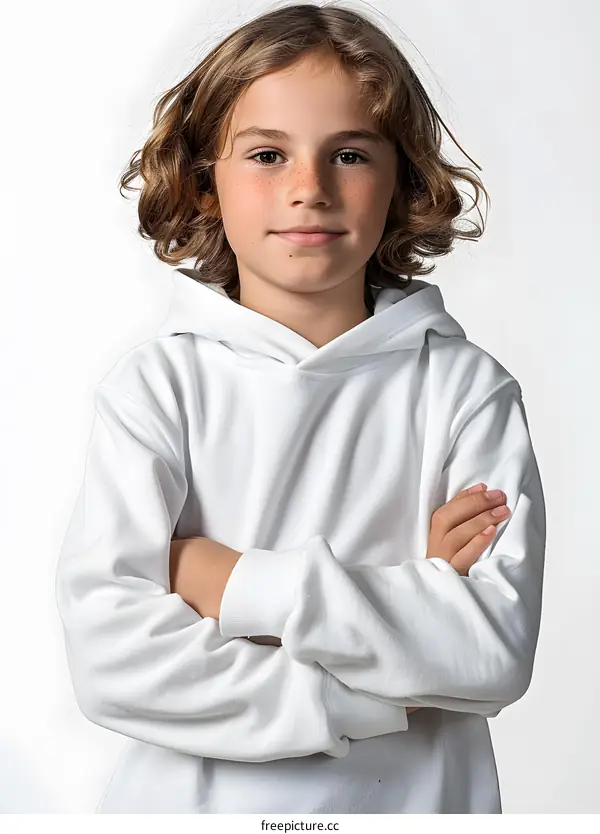 Portrait of a boy in a white hoodie