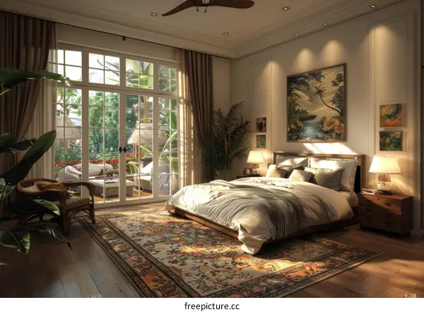 Tropical Bedroom Interior Design Illustration