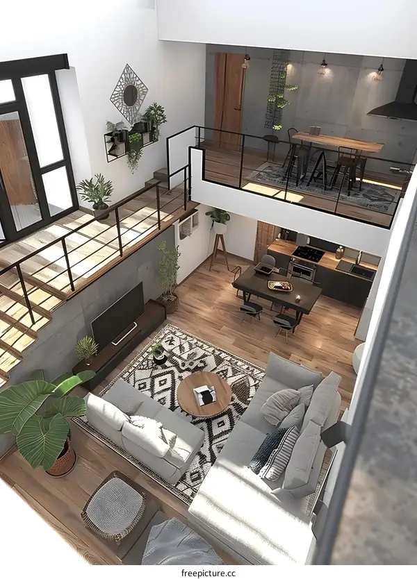 Modern Loft Apartment Interior Design with Rustic Elements