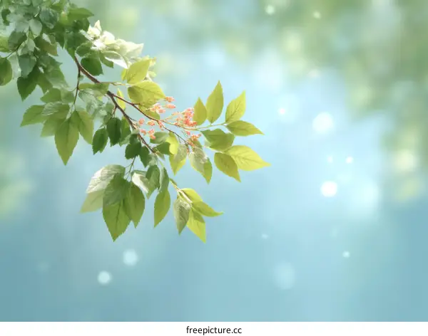 Fresh Green Leaves Against a Light Blue Sky