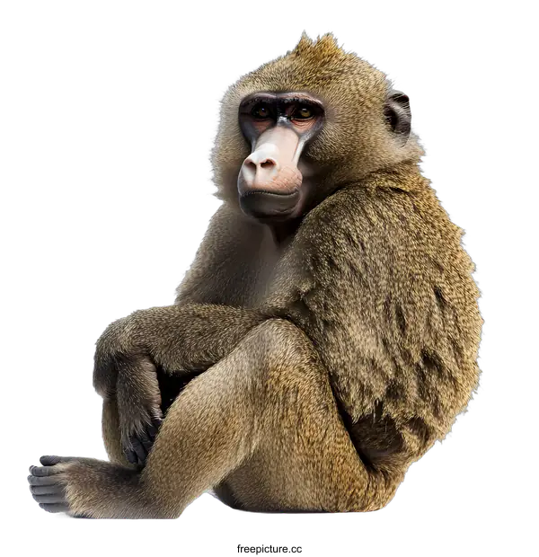 [Transparent Background PNG]Sitting Drill Mandrill Monkey Isolated On White Background