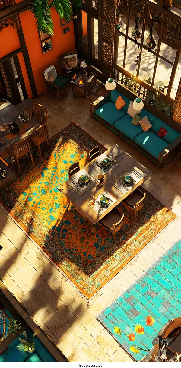 Interior Design of a Luxurious Home with Persian Rug and Wooden Furniture