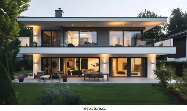 Modern House with Large Windows and Patio