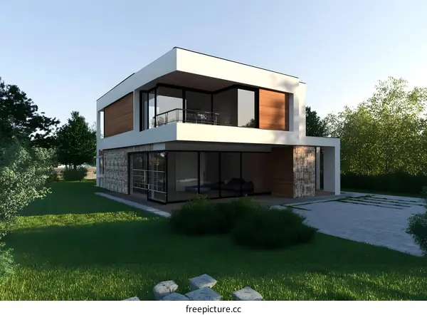 Modern Two Storey House with Large Windows