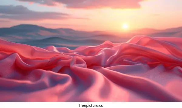 Pink silk fabric with sunset in the background