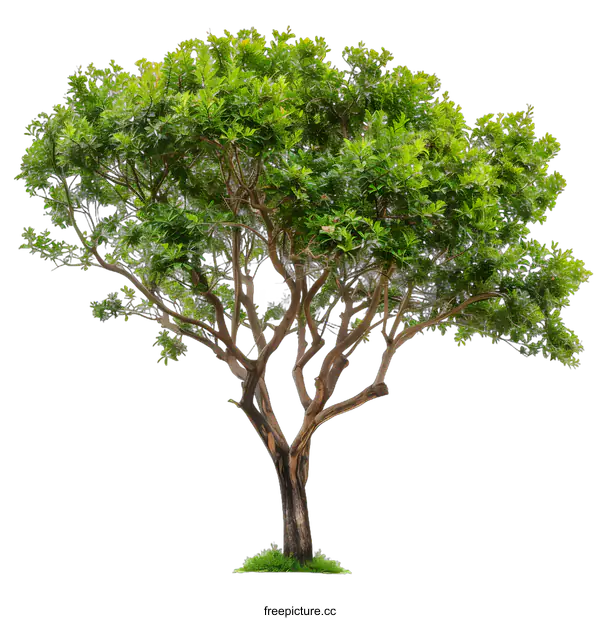[Transparent Background PNG]Green Tree with Brown Trunk Isolated on White Background