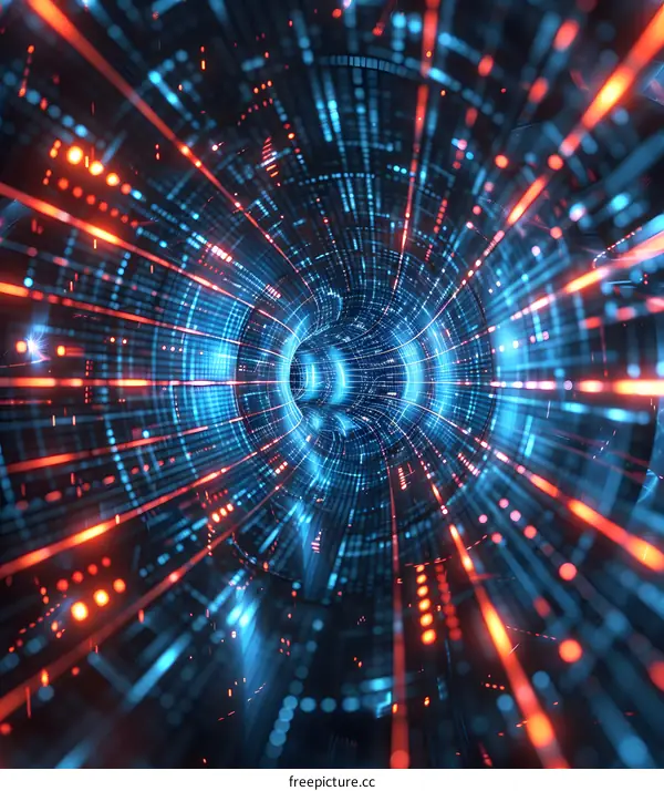 Blue and orange technology tunnel