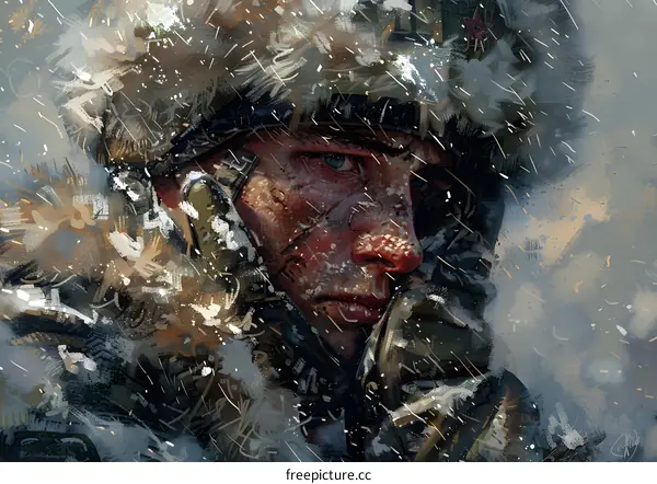 Portrait of a soldier in winter uniform