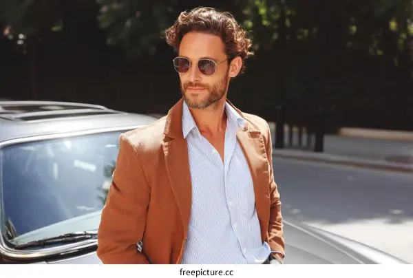 Stylish Man by Classic Car in Stylish Outfit