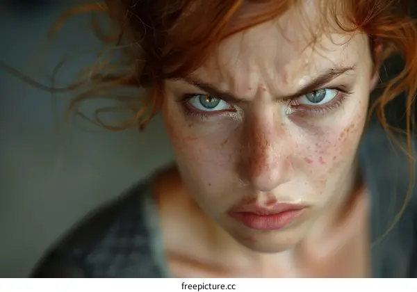Closeup Portrait of a Woman with Intense Expression