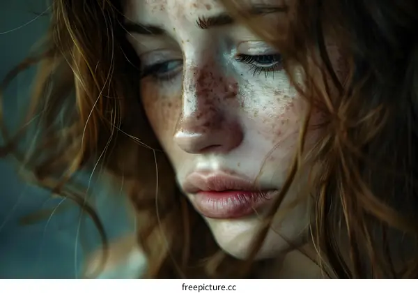Portrait of a young woman with freckles