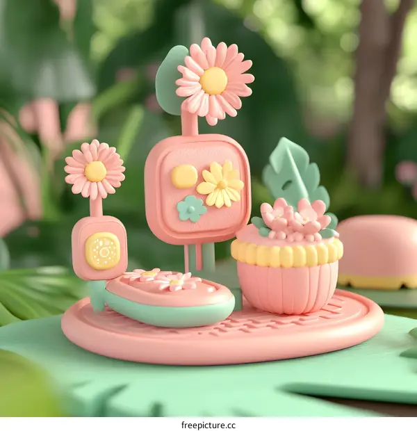 Cute 3D Rendered Flower Pot Decoration