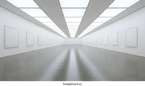 Empty Gallery With White Walls and Blank Canvas Frames
