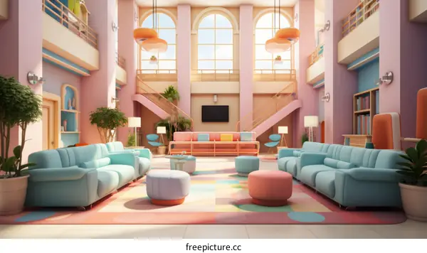 Retro 70s Style Living Room with Colorful Decor