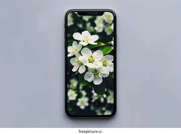 White Flowers on a Phone Screen