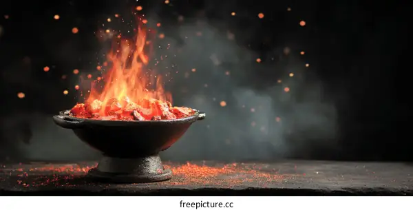 Burning Charcoal Grill Bowl with Flames