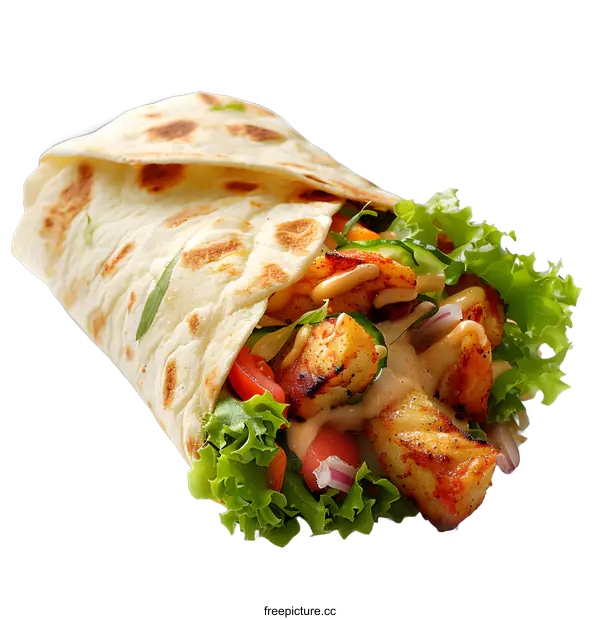 [Transparent Background PNG]Delicious Chicken Wrap with Fresh Vegetables and Sauce