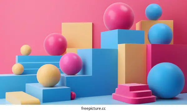 Abstract 3D Render Colorful Geometric Shapes Minimalist Design