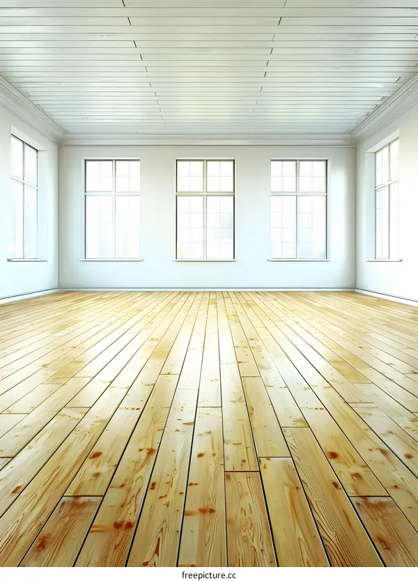 Empty Room with Wooden Floor and Windows