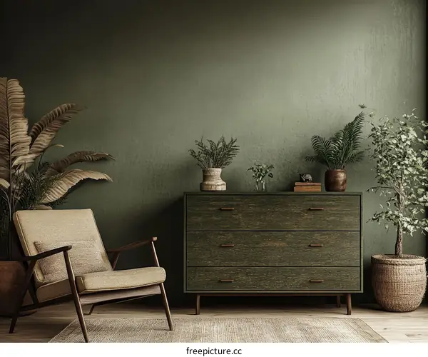 Green Boho Living Room Illustration