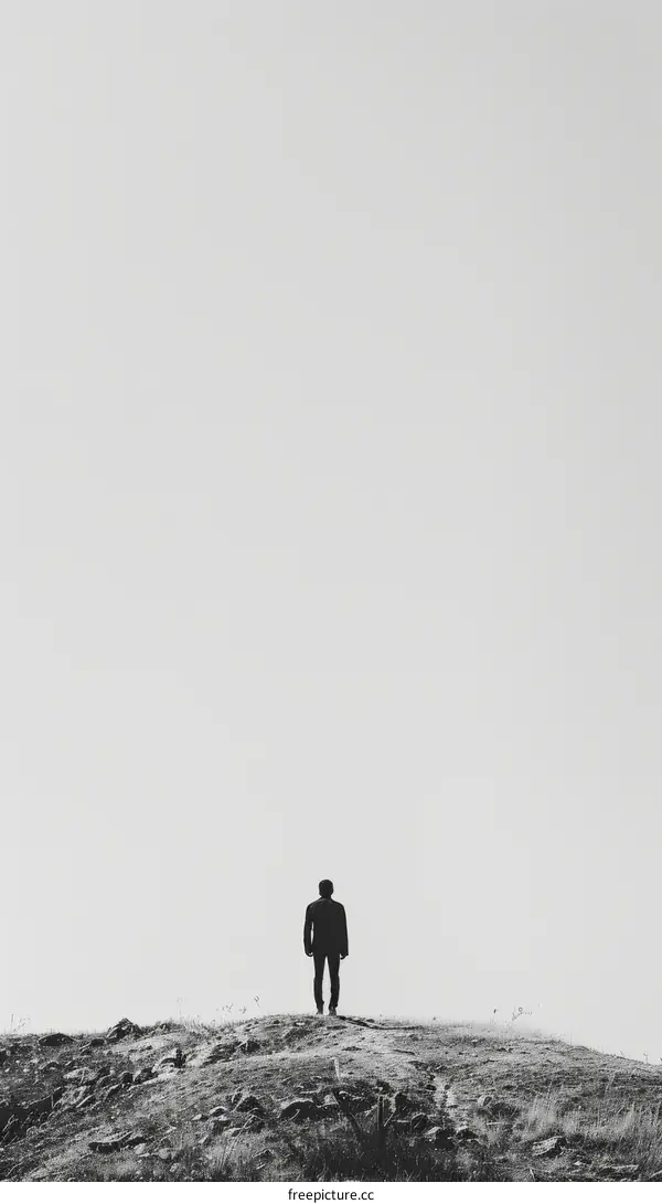Man standing alone on a hilltop