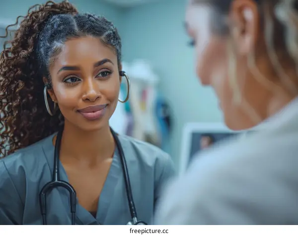 A young female doctor is talking to her patient.