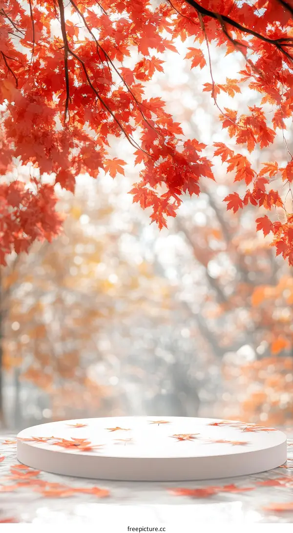 Autumn Scene with White Display Podium