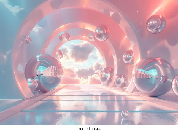Futuristic Corridor with Pink and Blue Hues