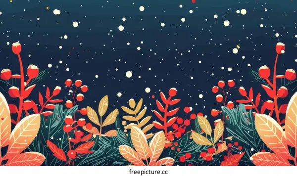 Elegant Christmas Botanical Pattern with Red Berries