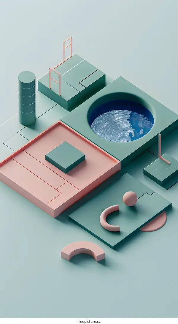 Abstract 3D Geometric Shapes in Pastel Blue and Pink