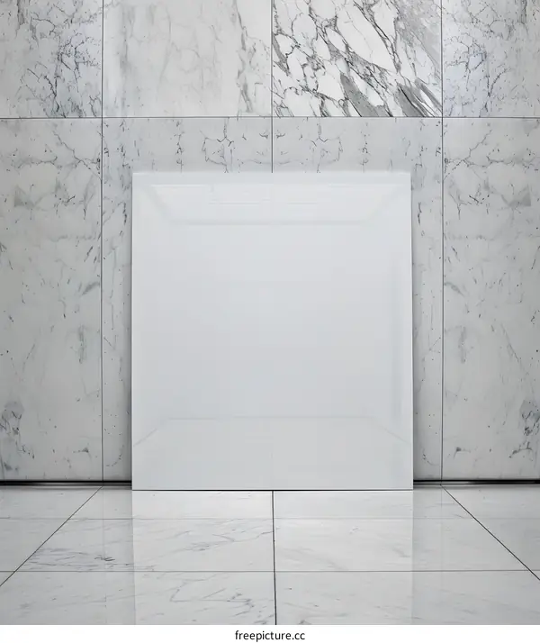 White Marble Wall and Floor with Empty Square Panel