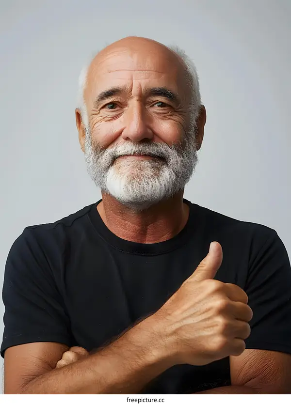 Happy Senior Man Giving Thumbs Up With White Background