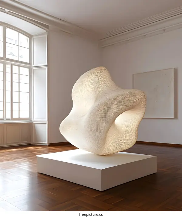 Abstract White Sculpture in Museum Room