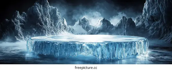 Frozen Ice Platform in Snowy Mountain Scenery