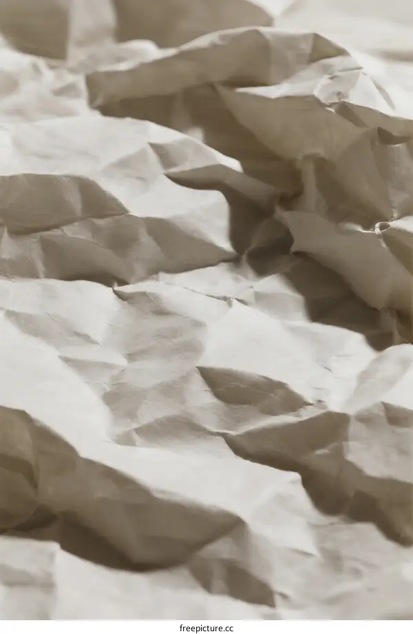 Close-up view of crumpled white paper with visible texture