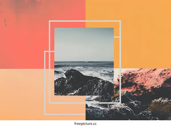 Abstract Collage of a Sea View with Ocean Waves and Rocks
