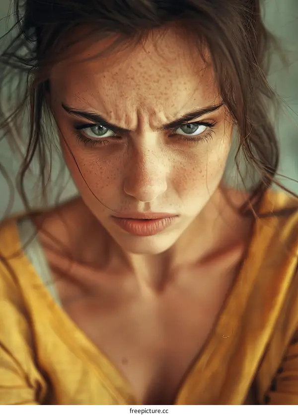 Young Freckled Woman with Verdant Eyes