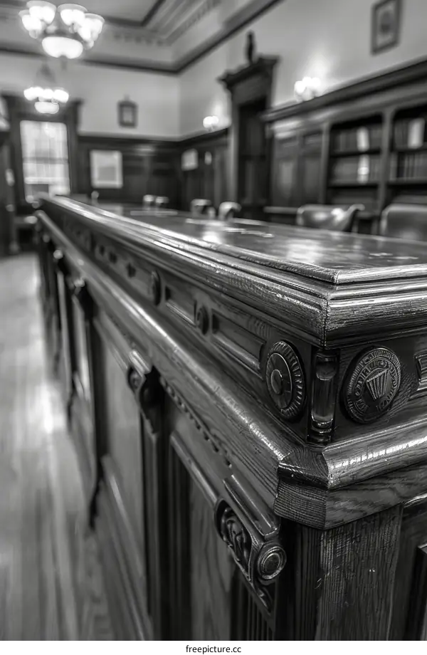 Wooden railing in a courtroom
