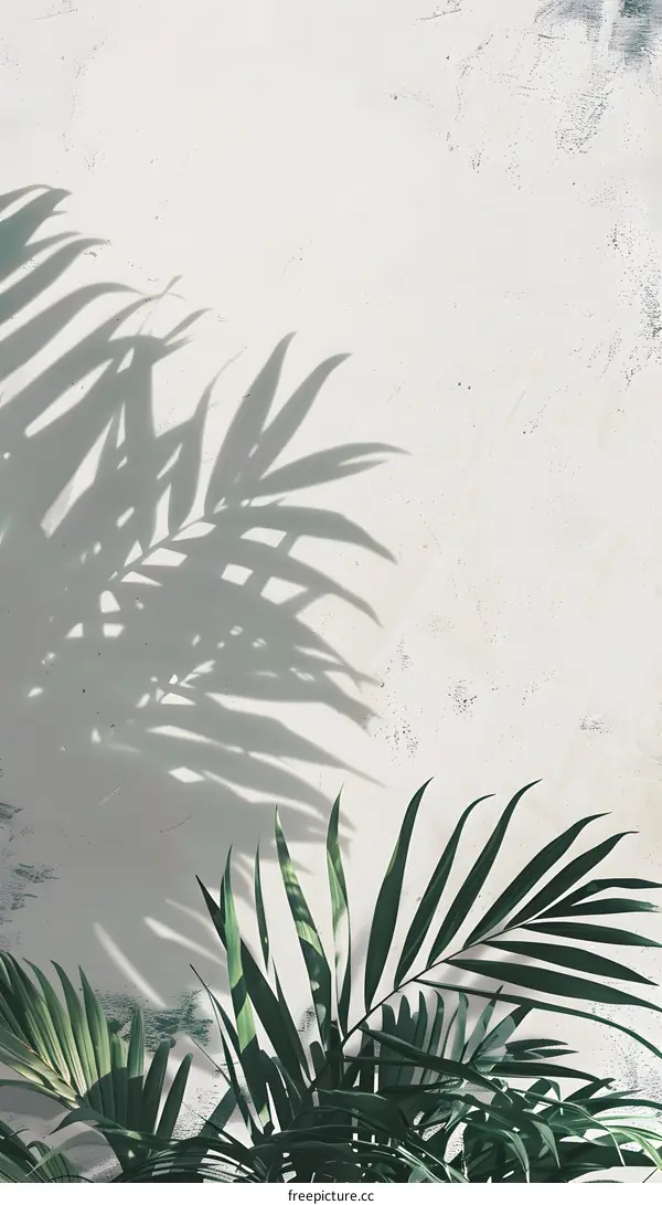 Palm Leaf Shadow on White Wall Background