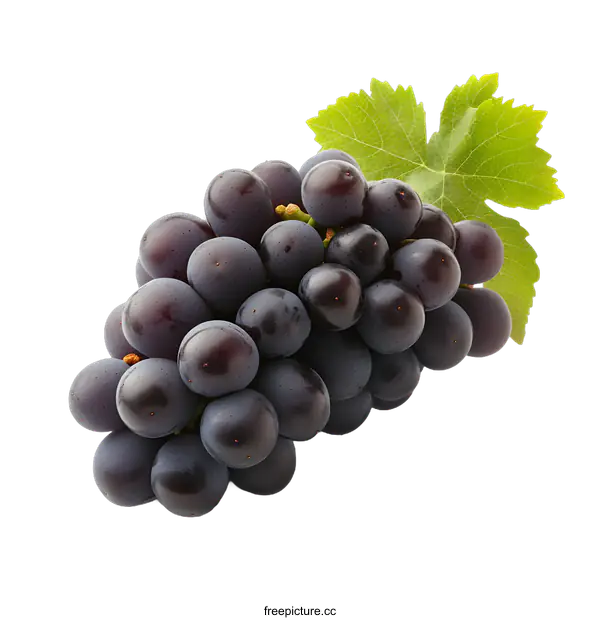 [Transparent Background PNG]Fresh Bunch of Black Grapes with Green Leaf