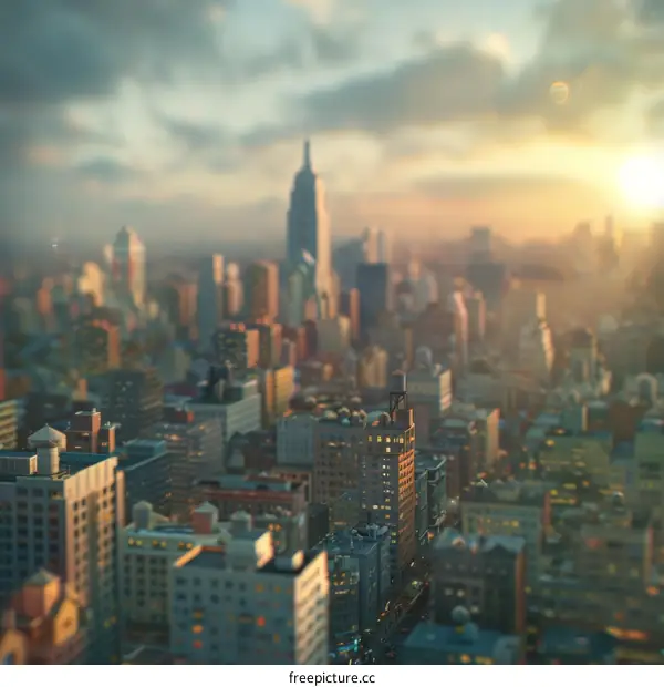 Cityscape of New York City in miniature with a tilt-shift effect