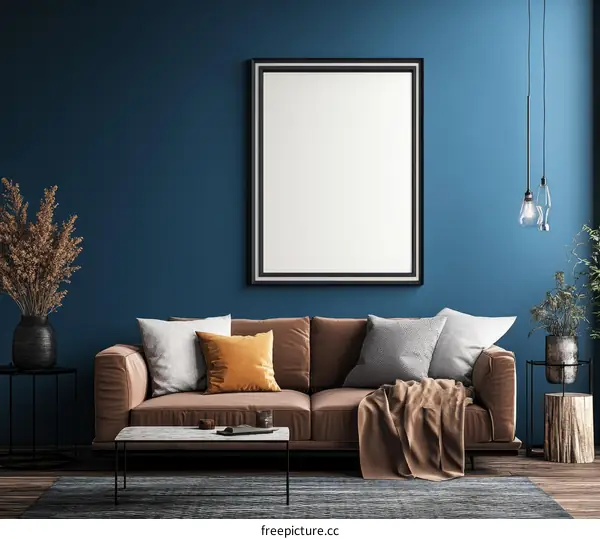 Modern Living Room Interior Design Mockup with Empty Frame