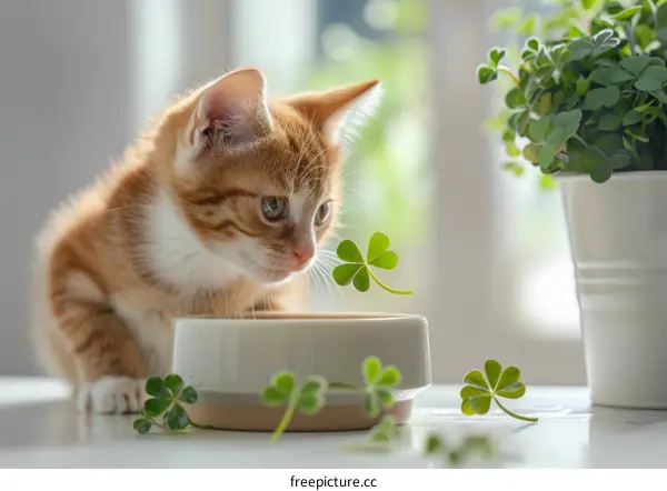 Ginger Kitten with Four-Leaf Clover